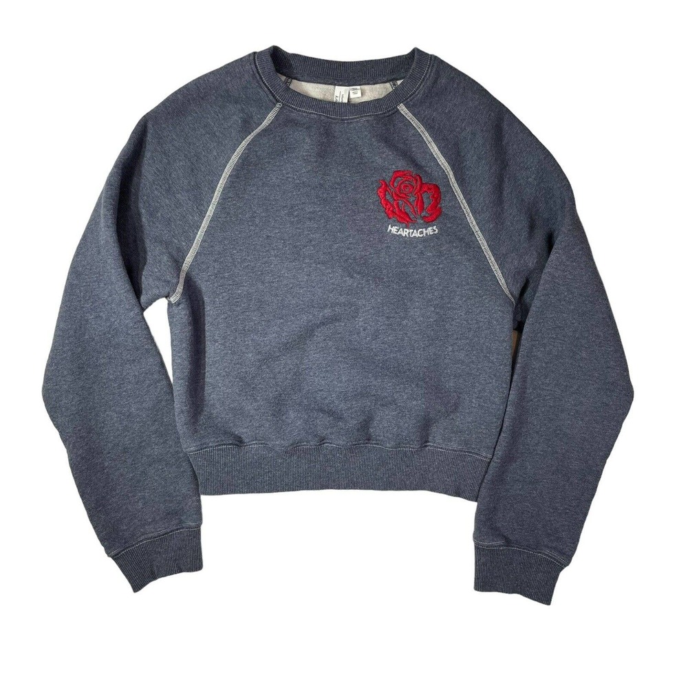 & Other Stories Blue Embroidered Rose Heartache Sweatshirt Women’s Size 2 XS
